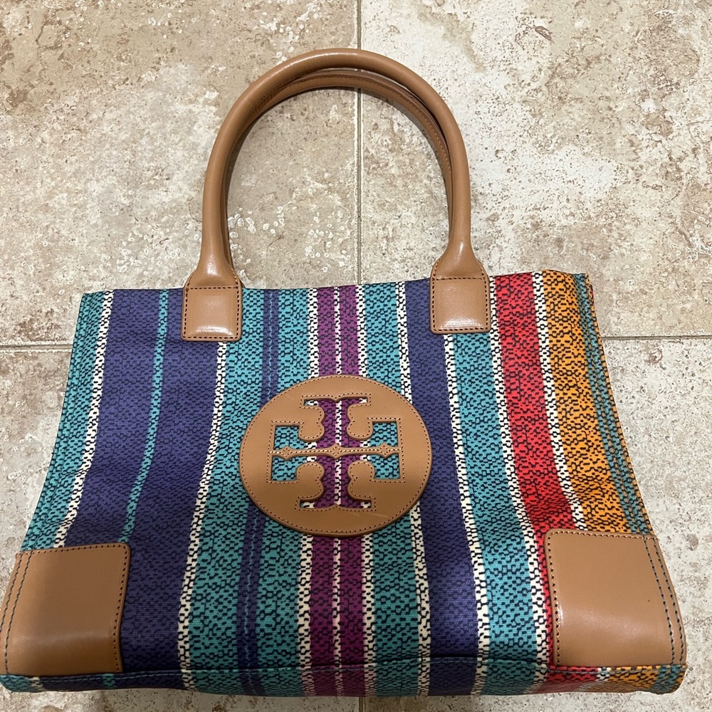 Tory Burch Blue and Purple Tote Bag with Leather Accents